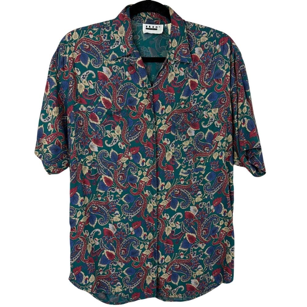 Ilio Vibrant Multicolored Short Sleeve Button-Up Utility Blouse Size S